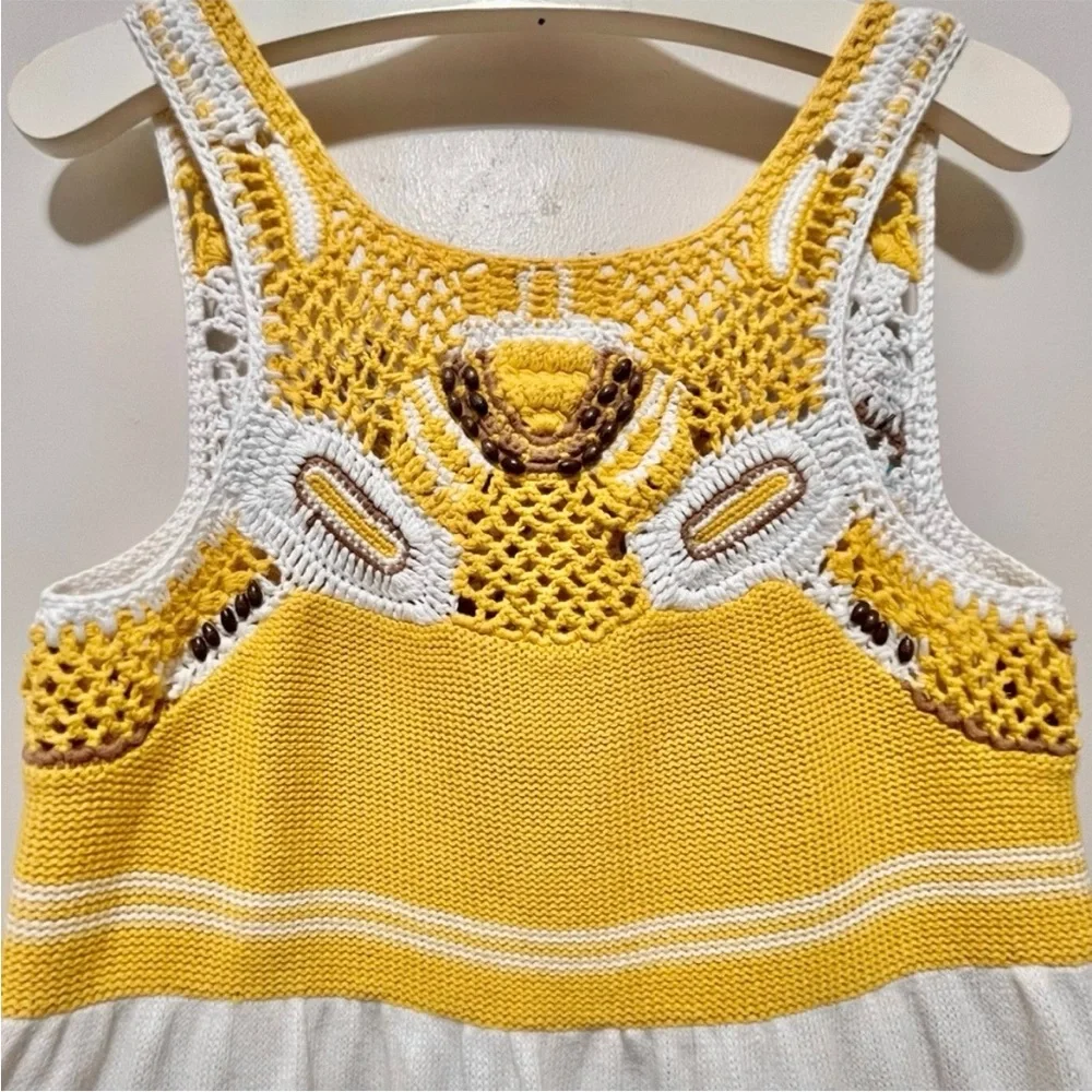 FREE PEOPLE Congo Crochet Mini Sweater Dress Tunic Tank Vest - Medium